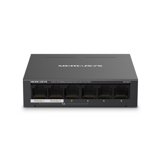 Mercusys MS106LP 6-Port 10/100Mbps Desktop Switch with 4-Port PoE+ 6 Ports: 6× 10/100 Mbps RJ45 ports with 4 PoE+ ports