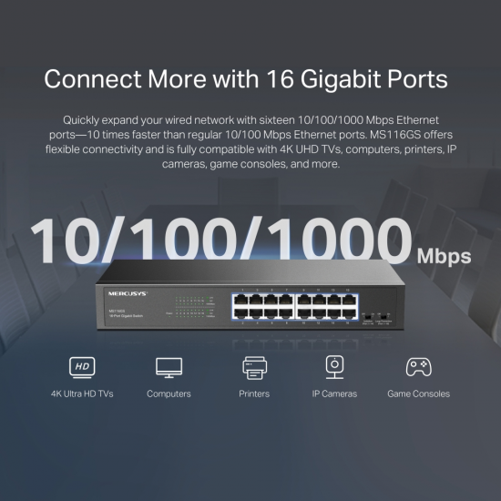 Mercusys MS116GS 16-Port Gigabit Desktop/Rackmount Switch Mercusys MS116GS 16-Port Gigabit Desktop/Rackmount Switch