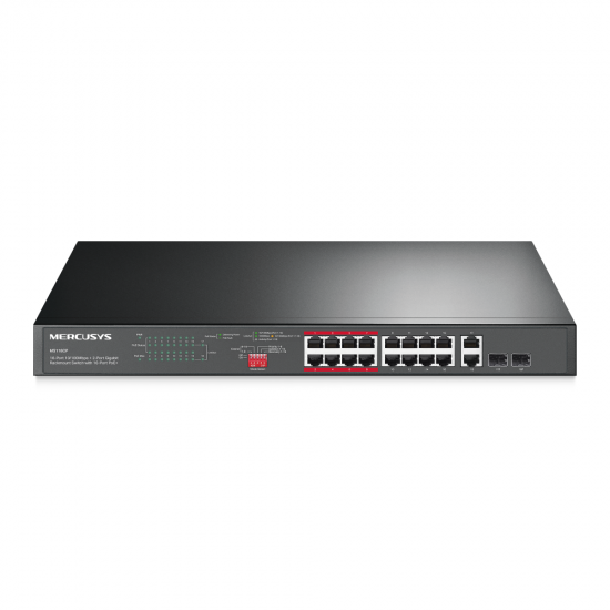 Mercusys MS118CP 16-Port 10/100Mbps + 2-Port Gigabit Rackmount Switch with 16-Port PoE+ Mercusys MS118CP 16-Port 10/100Mbps + 2-Port Gigabit Rackmount Switch with 16-Port PoE+