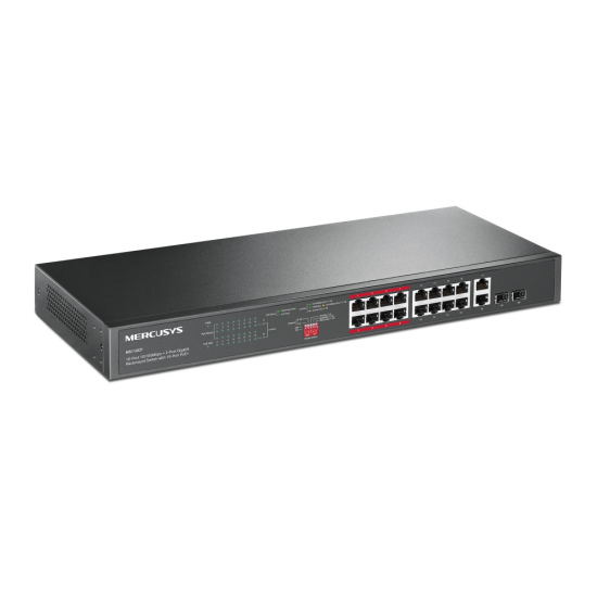 Mercusys MS118CP 16-Port 10/100Mbps + 2-Port Gigabit Rackmount Switch with 16-Port PoE+ Mercusys MS118CP 16-Port 10/100Mbps + 2-Port Gigabit Rackmount Switch with 16-Port PoE+