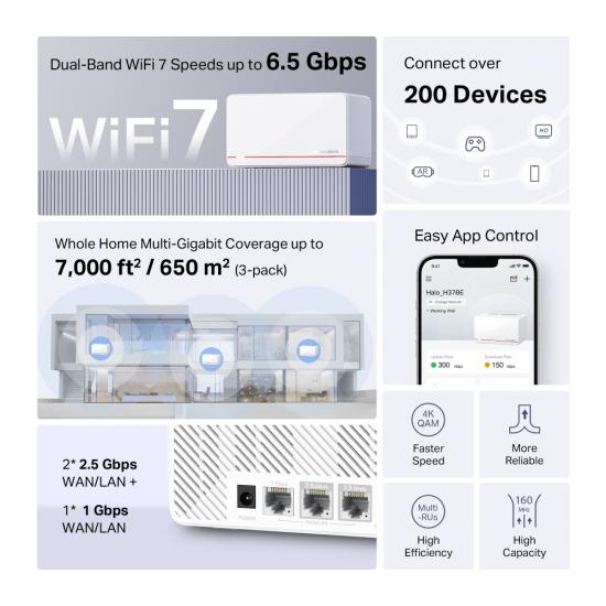 Mercusys Halo H37BE BE6500 Whole Home Mesh Wi-Fi 7 System