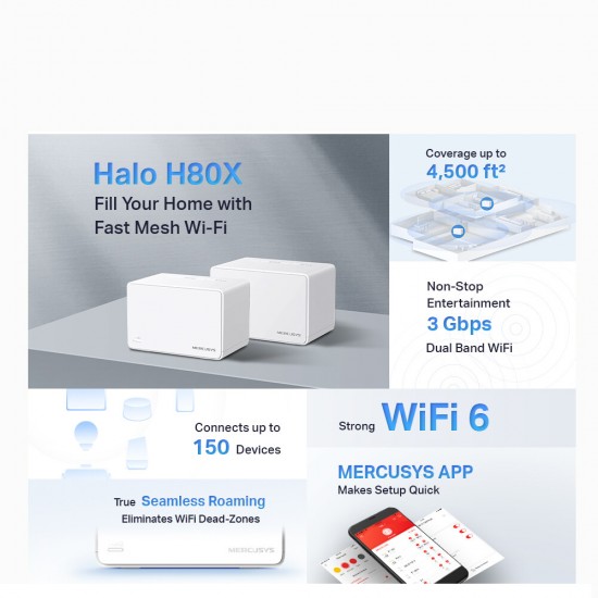 Mercusys Halo H80X AX3000 Whole Home Mesh WiFi 6 System