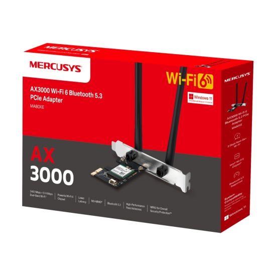 Mercusys MA80XE AX3000 Wi-Fi 6 Bluetooth 5.3 PCIe Adapter Mercusys MA80XE AX3000 Wi-Fi 6 Bluetooth 5.3 PCIe Adapter
