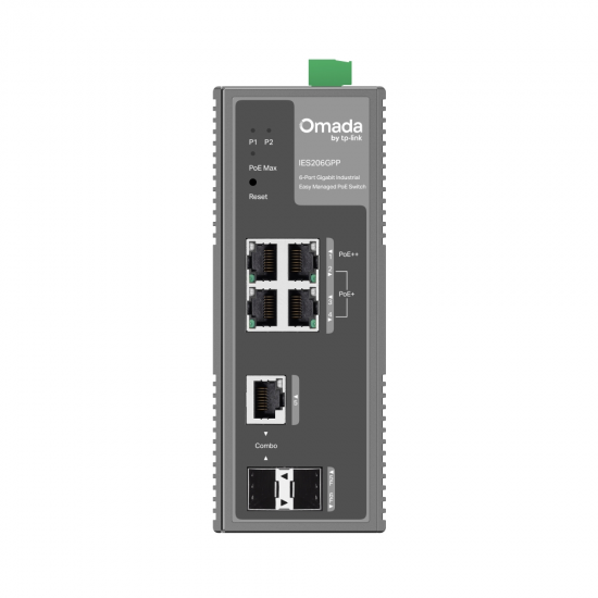 TP-Link IES206GPP Omada 6-Port Gigabit Industrial Easy Managed Switch with 3-Port PoE+ and 1-Port PoE++ TP-Link IES206GPP Omada 6-Port Gigabit Industrial Easy Managed Switch with 3-Port PoE+ and 1-Port PoE++
