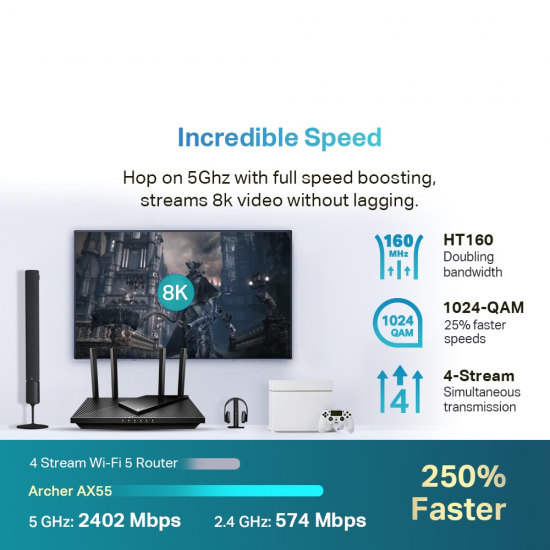 TP-Link Archer AX55 AX3000 Dual Band Gigabit Wi-Fi 6 Router TP-Link Archer AX55 AX3000 Dual Band Gigabit Wi-Fi 6 Router