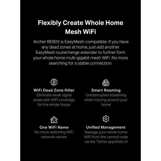TP-Link Archer BE805  WiFi 7 Tri-Band Dual 10G + 4x 1Gbps Ports Router with EasyMesh HomeShield