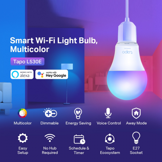 TP-LINK Tapo L530E Smart Wi-Fi Light Bulb, Multicolour TP-LINK Tapo L530E Smart Wi-Fi Light Bulb, Multicolour