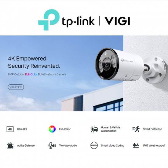 TP-Link InSight S385 VIGI 8MP Outdoor Full-Color Bullet Network Camera TP-Link InSight S385 VIGI 8MP Outdoor Full-Color Bullet Network Camera
