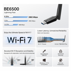  TP-Link Archer TBE400U Plus BE6500 Tri-Band Wi-Fi 7 High Gain Wireless USB Adapter